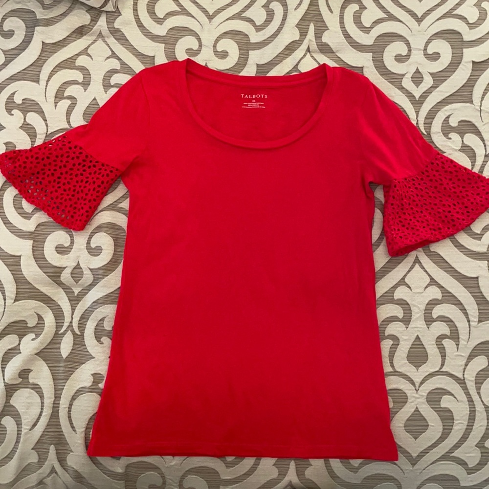 Talbots Red Smocked Short Sleeve Tee
